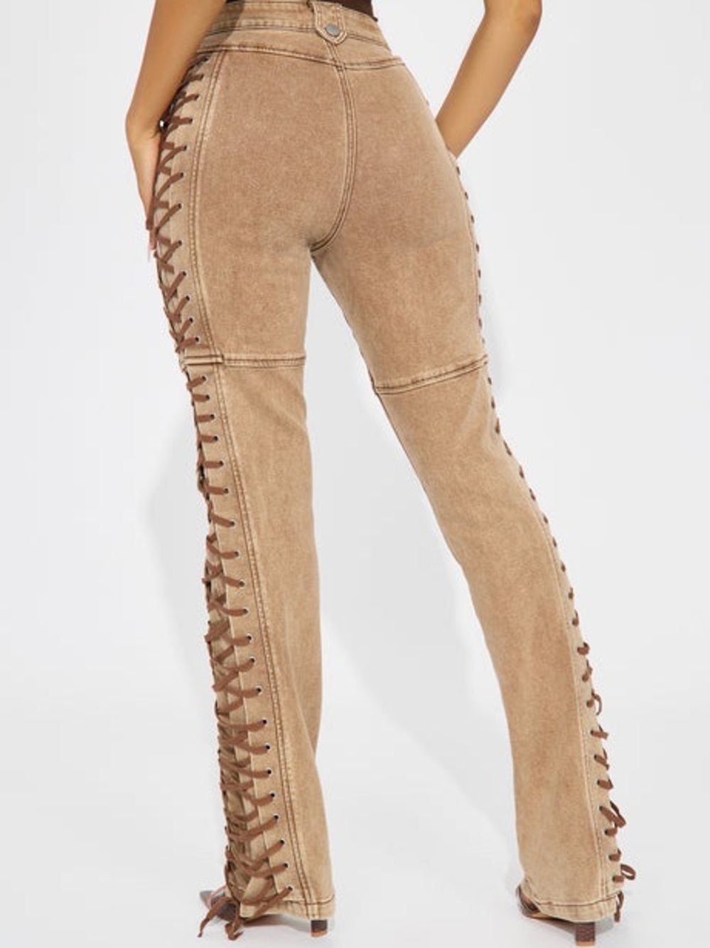 Fashion Nova Khaki Lace-Up Flare Pants - Picture 3 of 7